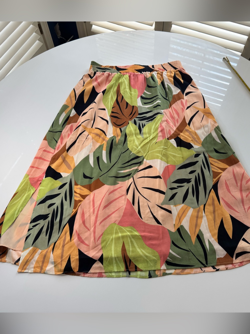 Ladies LOFT Tropical Leaf Print A-Line Skirt - Pink & Green